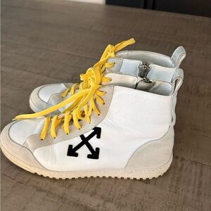 Off-White White and Yellow High-Top Sneakers